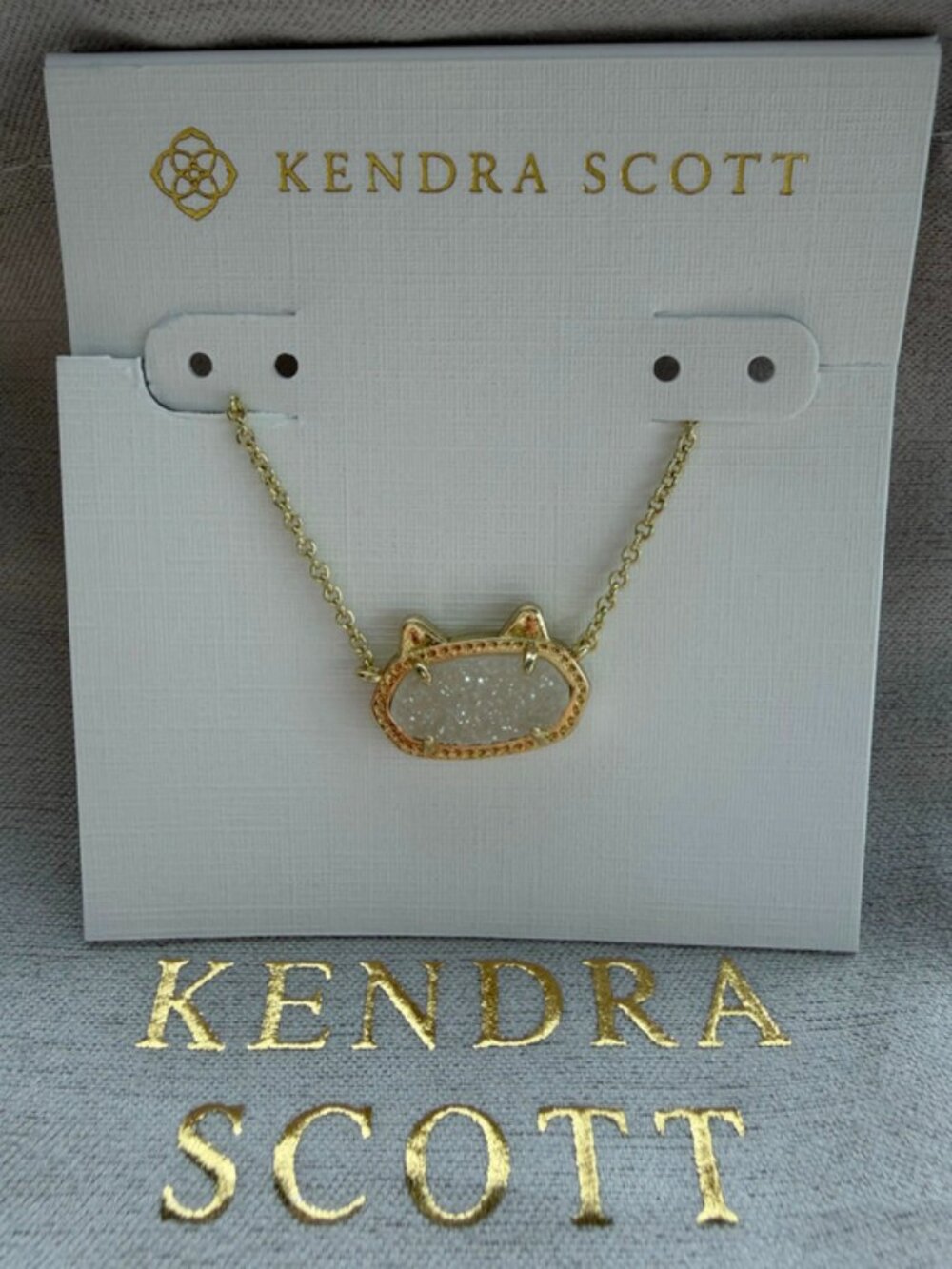 Kendra Scott Elisa Cat Pendant Necklace with White Crystal Cluster